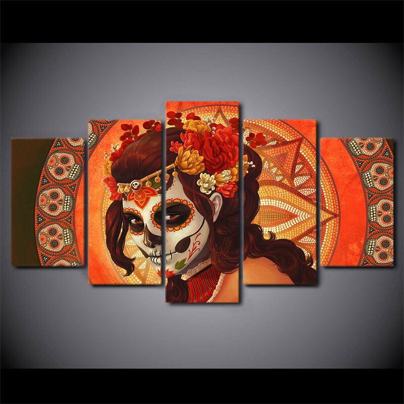 HD 5 piece Canvas Art HD Printed Day of the Dead Face sugar skull Group Canvas Painting Modular Pictures Free shipping/NY-279