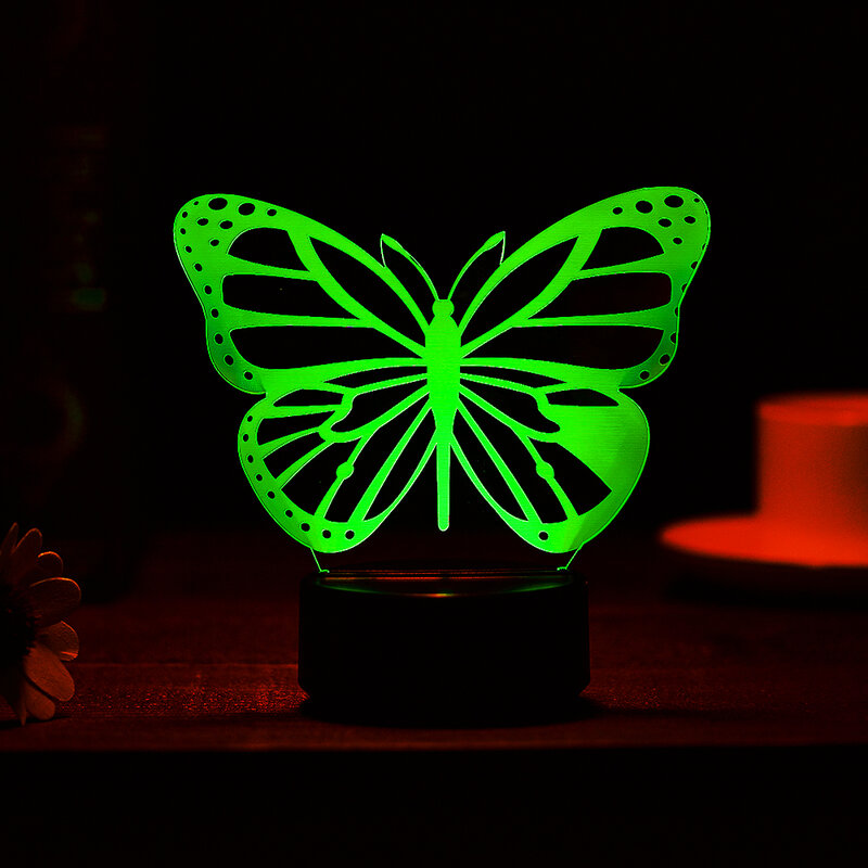 Akrylowa motylkowa lampa stołowa LED 3D lampka nocna oświetlenie domu zmienia kolor kreatywne prezenty dla dzieci dekoracja świąteczna