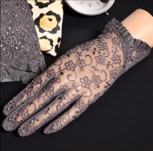 Черные сексуальные кружевные перчатки, женские перчатки из натуральной овечьей кожи высокого качества, перчатки для защиты от солнца
