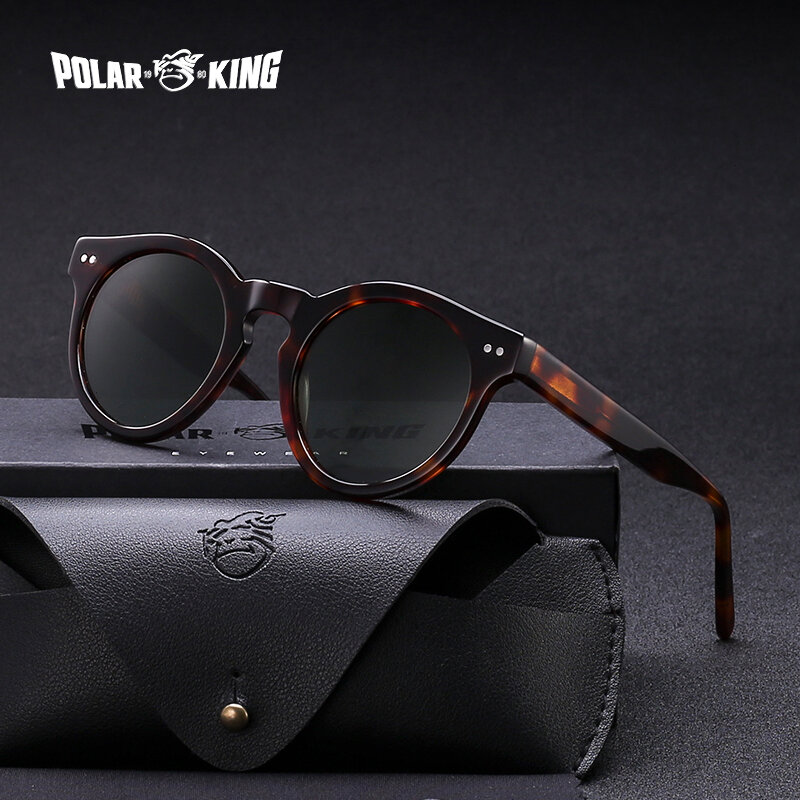 POLARKING Brand Designer Polarized Sunglasses For Men Traveling Retro Unisex Acetate Rivet Sun Glasses Driving Eyewear Oculos