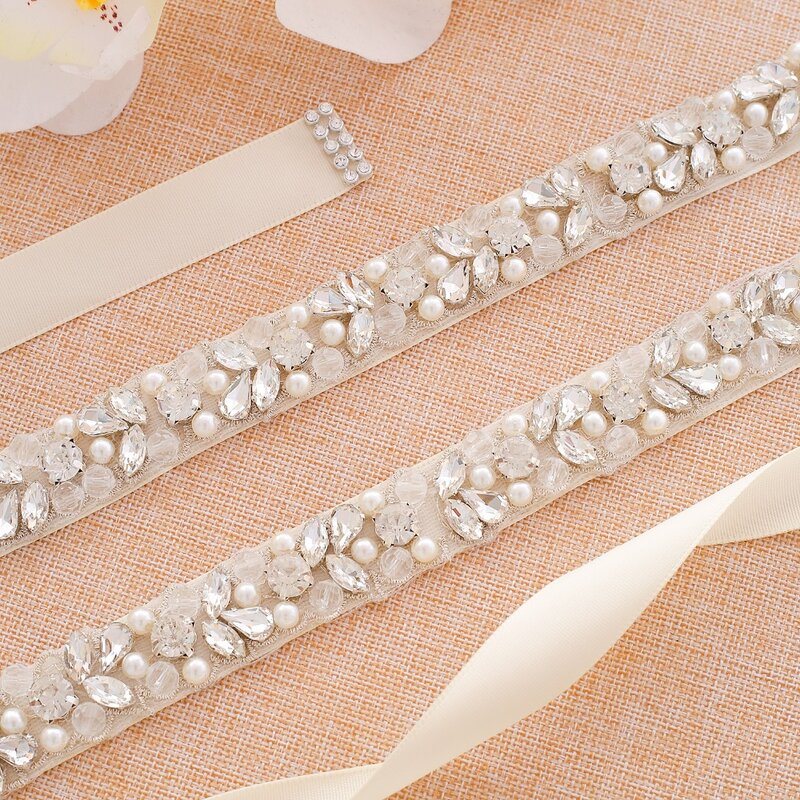 SESTHFAR Crystal Belt Rhinestone Wedding Belt Sliver Belt Diamond Flower Belts Bridal Sash For Wedding Dresses
