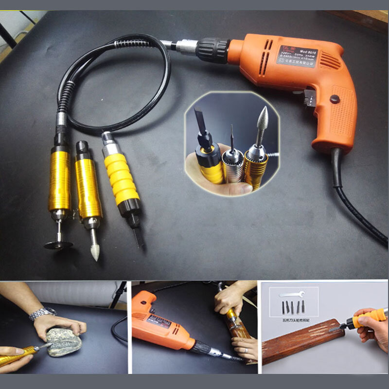 Electric grinding drill special drill chuck hose Flexible soft shaft + small spanner+ 0.3~4mm hand shank, Electric carving suite