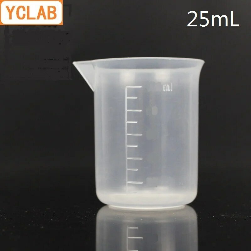 YCLAB-Bécher en plastique PP de forme basse avec graduation et bec verseur, équipement de chimie de laboratoire en polypropylène, 25ml