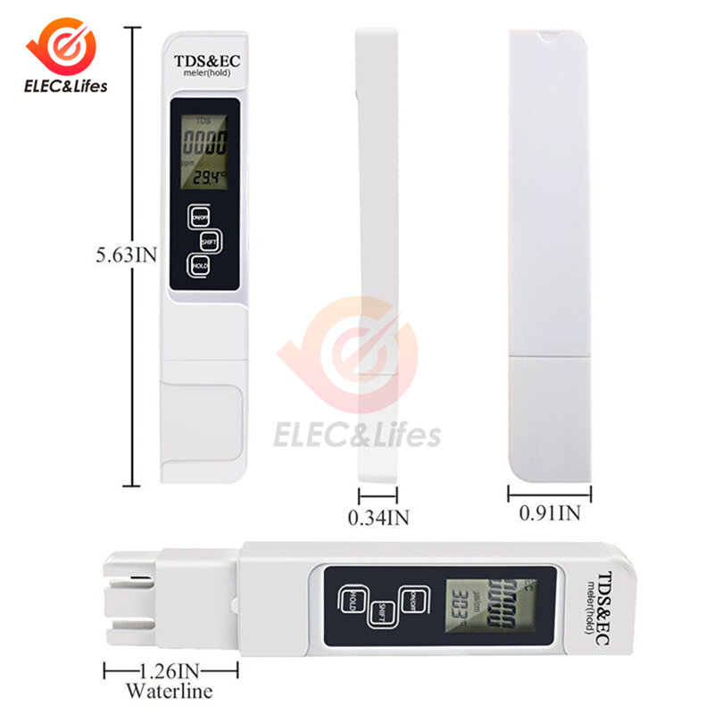 미니 TDS EC 미터 온도 테스터 펜 LCD 디스플레이 디지털 수질 필터 순도 시험기 TDS-3 PH 측정기