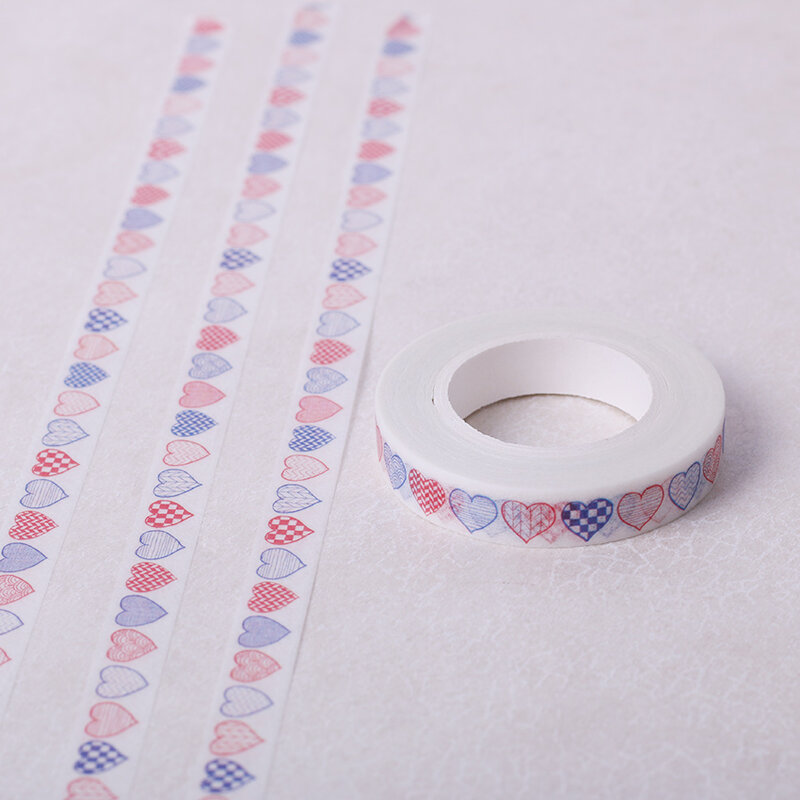 Fita de papel decorativo Washi, acessórios artesanais DIY, fita adesiva ensurdecedora, coração, 8mm * 10m