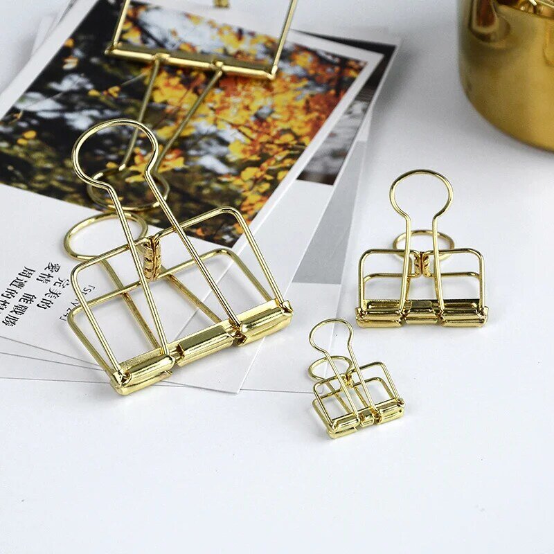 Nordic Style Seal Golden Tail Clip Snack Long Tail Folder Metal Hollowed Seal Clip Office Accessories Binder Clips Metal Clips