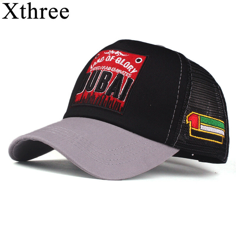 Xthree-gorra de béisbol bordada para Hombre y mujer, gorro de malla con Cierre trasero, informal