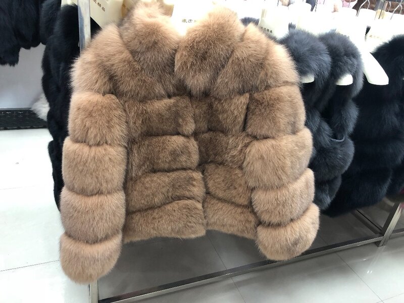 Harppihop * manteau en fourrure épaisse pour femme, veste en vraie fourrure de renard, de haute qualité, tenue à col montant, nouvelle collection hiver 2018