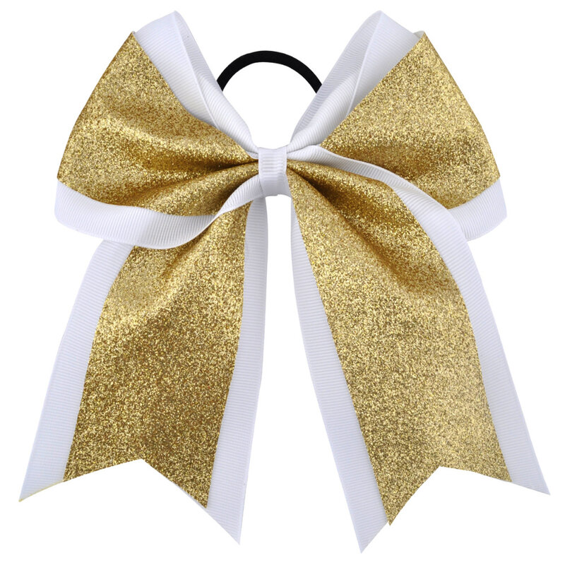 7 Inch Fashion Sequin Cheerleading Hair Bow Glitter Grosgrain Ribbon Bows Elastic Band Ponytail Hair Holder For Girls And Wome
