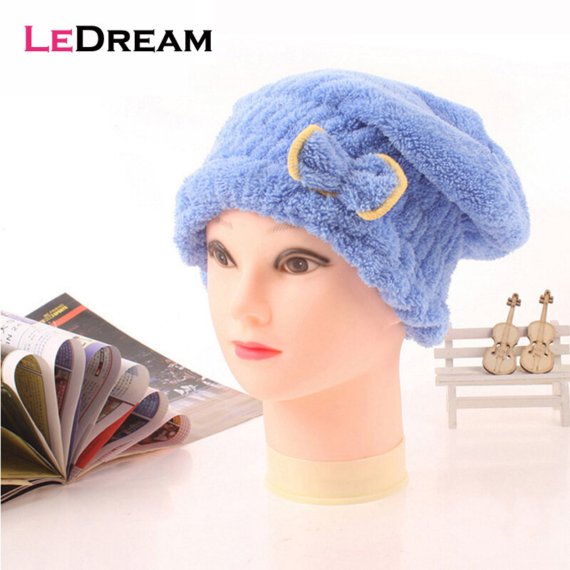 คุณภาพสูง Quick Hair Drying หมวกไมโครไฟเบอร์ Coral Fleece Ultra Absorbent ผ้าเช็ดตัวห่อ Bow-Knot Embellished หมวก