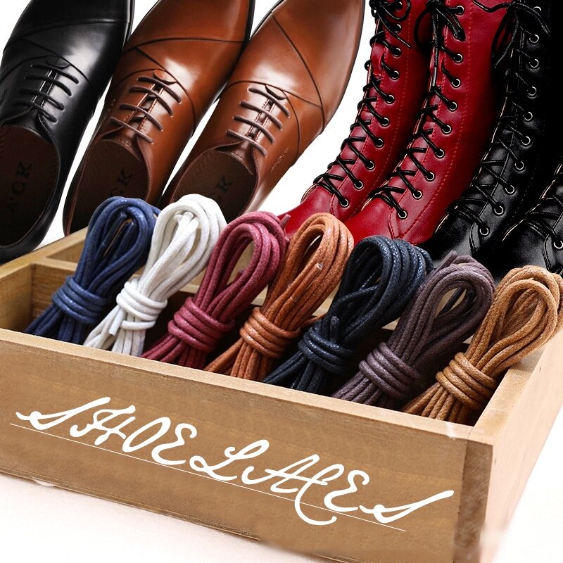 1 Pasang Tali Sepatu Kulit Bulat Lilin Sepatu Kasual Tali Renda Halus Inggris Katun Coklat dan Sepatu Linen Renda