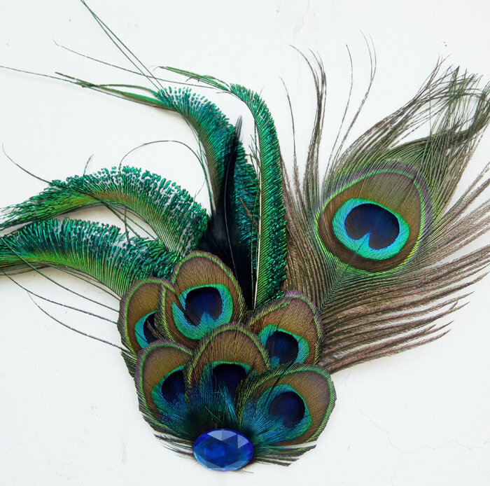 New Free Shipping fashion casual Men's male Korean Peacock Feather Brooch Pin Blue Retro stage host Headdress female personality