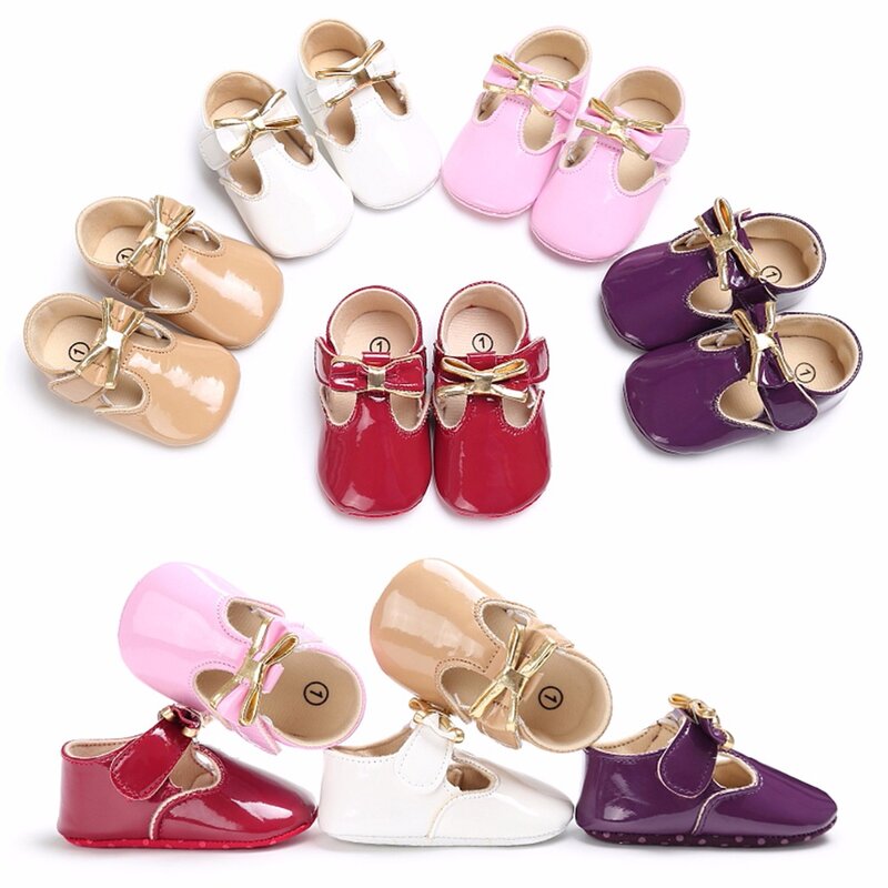 Puseky dulce Casual princesa niñas bebé niños Pu cuero sólido cuna bebé niño lindo arco zapatos 5 colores