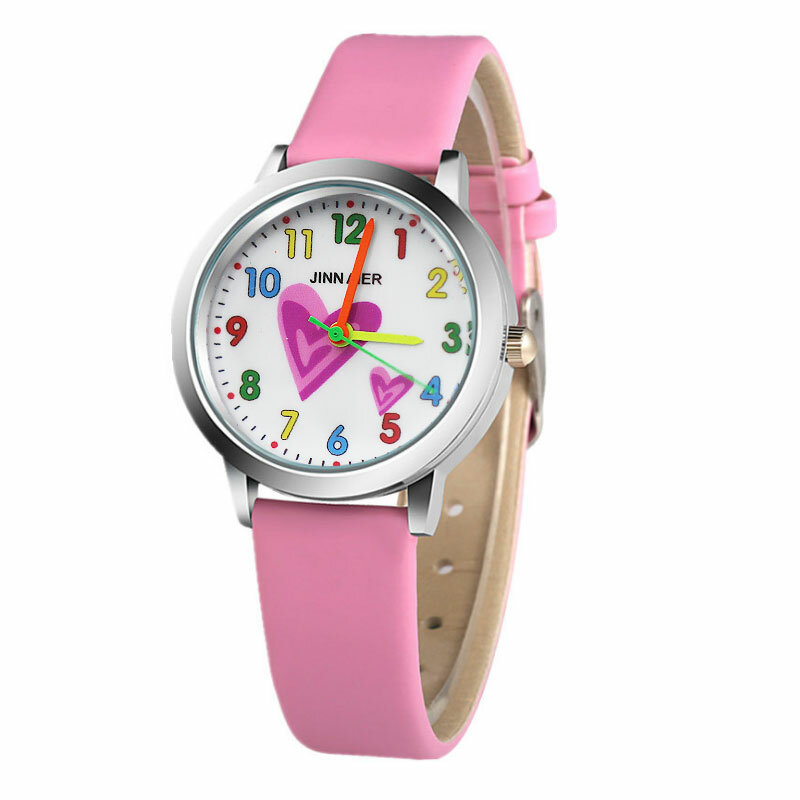 Reloj de pulsera de cuarzo con diseño de dibujos animados para niños y niñas, cronógrafo informal con forma de corazón, diseño a la moda