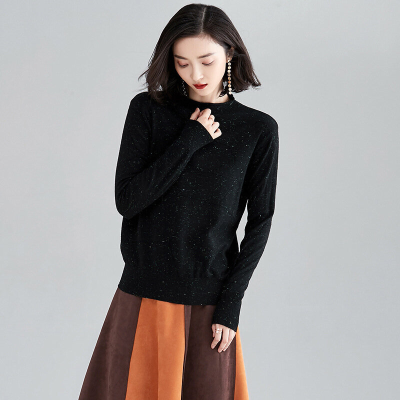 가을 겨울 풀 오버 새로운 슬림 솔리드 컬러 캐주얼 패션 스웨터 여성 라운드 칼라 긴 소매 우아한 스웨터 의류 h9380
