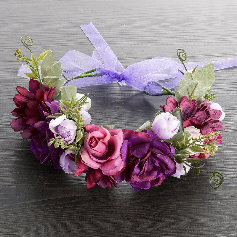 Molans Pesta Pernikahan Bunga Ikat Kepala Bulang Wanita Ungu Bunga Crown Bando Bunga Wreath Rambut Busur Aksesoris