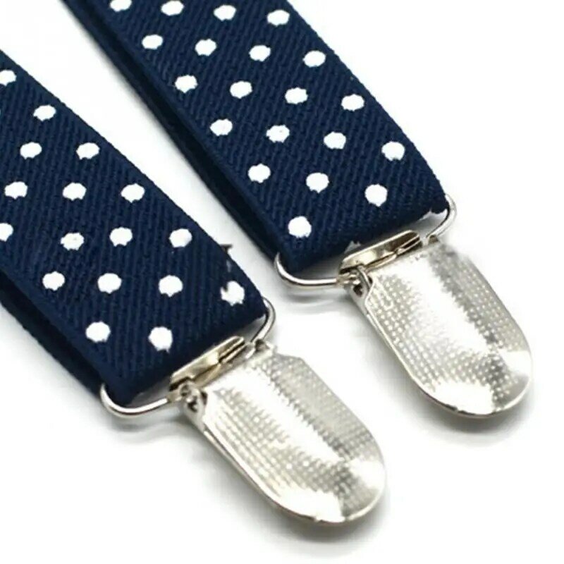 1 pcs Polka Dot Bow Tie Suspenders for Men Women 4 Clip Leather Adult Bowtie Braces for Trousers Navy Red