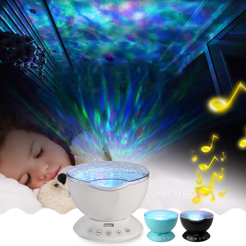 JUSONG Led Ocean Wave Projector Night Light Music Player Speaker LED Remote Control TF Cards Aurora Master Projection