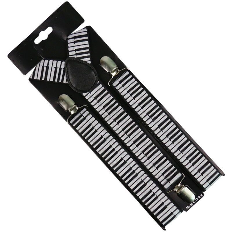 Winfox-tirantes para mujer y hombre, accesorio de color blanco y negro, 3,5 cm de ancho, con notas musicales, para teclado