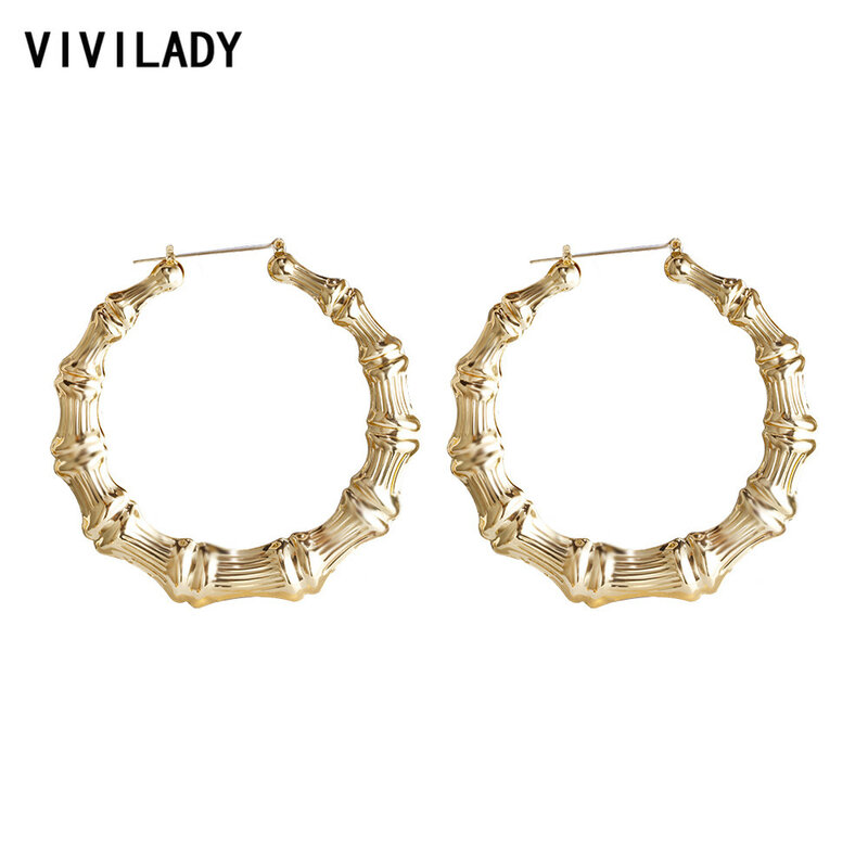 VIVILADY-인기 대나무 후프 귀걸이, 여성 농구 아내 여름 봄 가을 패션 주얼리 소녀 비쥬 액세서리 선물
