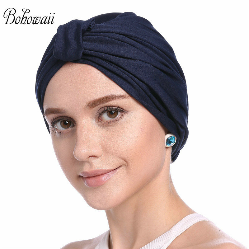 Gorros de Hijab musulmán para mujer, de Color sólido turbante islámico de Ramadán, envoltura de cabeza con clase, Simple, Hoofddoek Moslima