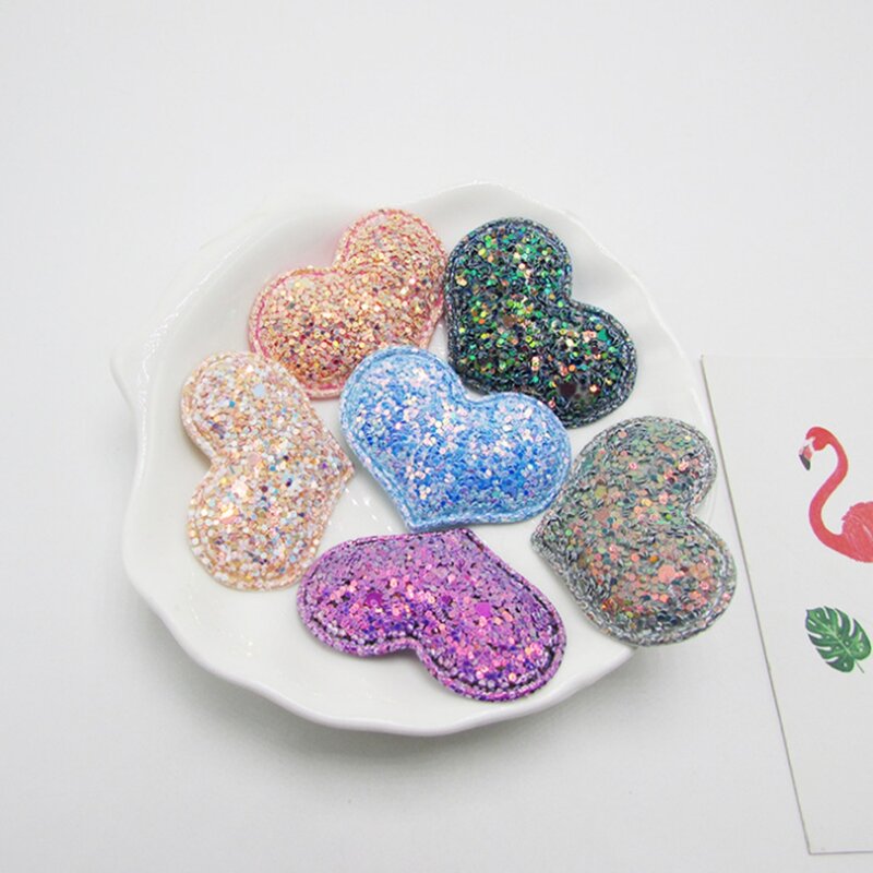 100PCS/Lot sew on Glitter felt patches for clothes crown heart padded applique scrapbooking accessories