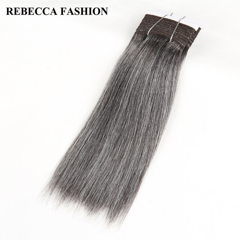 Rebecca Remy Rambut Manusia Lurus Yaki Brasil 1 Bundel 10-14 Inci Ekstensi Rambut Salon Warna Perak Abu-abu Hitam 113G