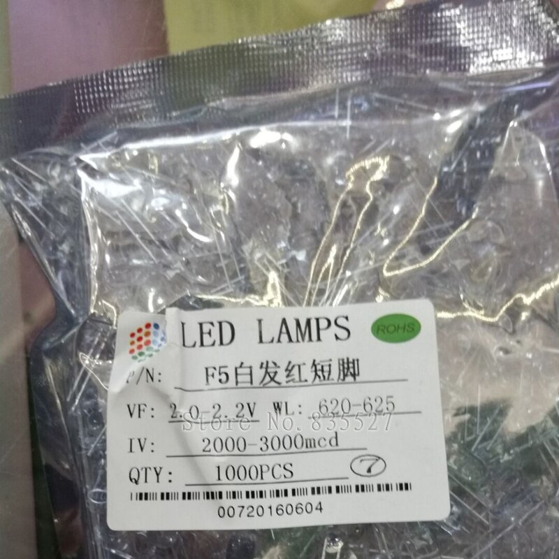 1000 개/몫 레드 5mm 라운드 물과 명확한 led 램프 구슬 레드 슈퍼 밝은 led 발광 다이오드 (고품질 led)