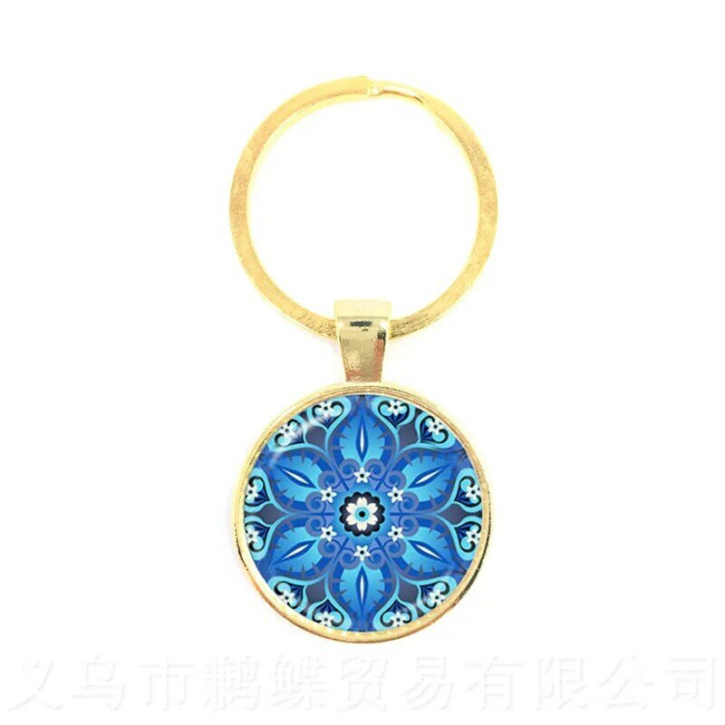 Om Keychains Glass Cabochon Mandala Key Ring Buddhism Glass Dome Hindu Jewelry Yoga Key Holder Sri Lanka Gift