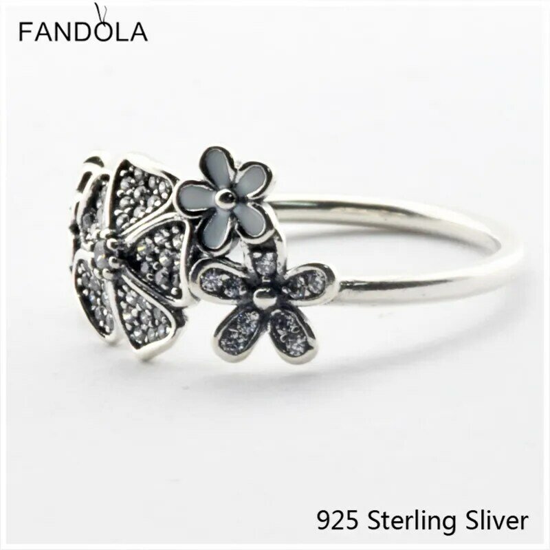 925 Sterling Silver Original ช่อดอกไม้ Charms เคลือบสีขาวและ CLEAR CZ สำหรับเครื่องประดับ DIY ผู้หญิงของขวัญวันวาเลนไทน์