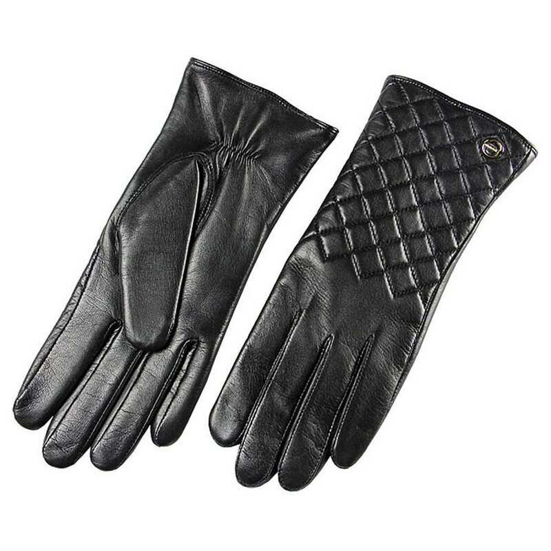 HOT Sale Fashion Women Sheepskin Gloves Autumn Winter Plus Warm Velvet Genuine Leather Elegant Lady Driving Glove EL014PC