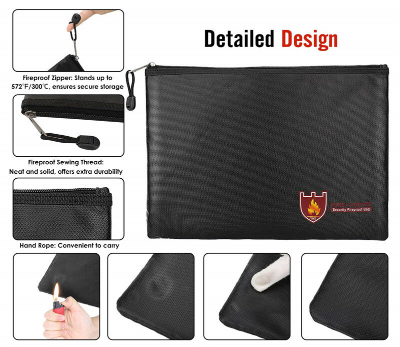 Portable Fireproof & Waterproof Document Envelope File Folder Cash Pouch Fireproof Money Bag Lipo Safe Bag for Home Office S/M/L