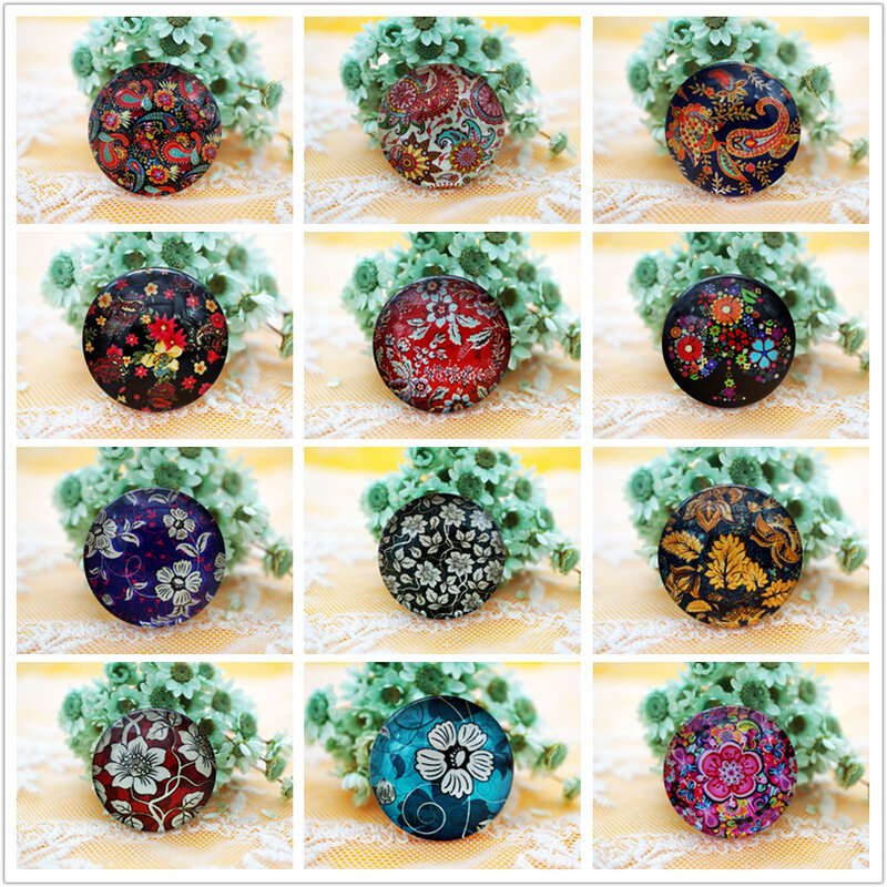 10PCS Round 8MM-20MM Flower Glass Cabochons cemo for women Jewelry making rings earrings hair pins brooch craft supply wholesale
