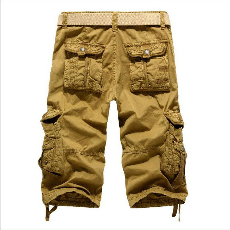 Pantalones cortos deportivos lisos para hombre, Shorts informales de algodón, a la moda, hasta la rodilla, novedad de verano