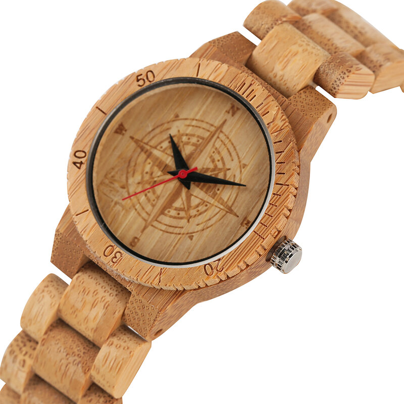 นาฬิกาผู้ชายเป็นมิตรกับสิ่งแวดล้อมปลอดสารพิษ Jam Tangan Bambu Casual สีน้ำตาลควอตซ์ Jam Tangan Bambu Es ทั้งหมดไม้ไผ่ธรรมชาติไม้นาฬิกาข้อมือ