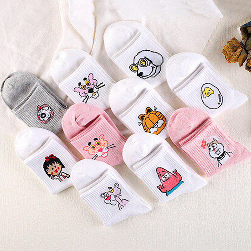 CHAOZHU Korea Fashion Girls Socks Sets 5 Pairs/lot More than Dope Cotton Causal Cartoon Cute Socks Fruits Animals Stripes Smile
