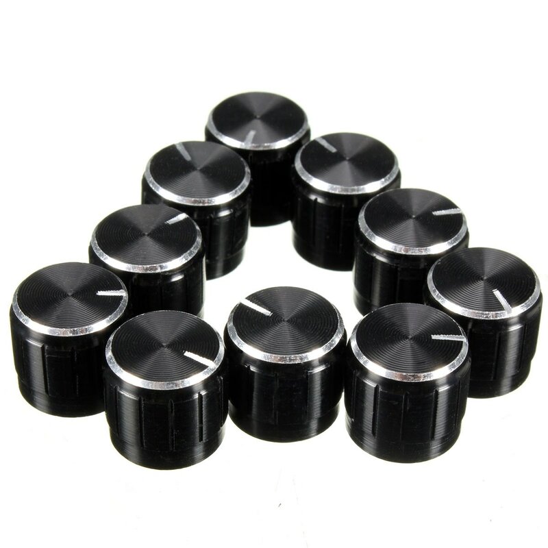 10 botões giratórios do controle de volume dos pces preto para o diâmetro de 6mm. Potenciômetro de eixo serrilhado