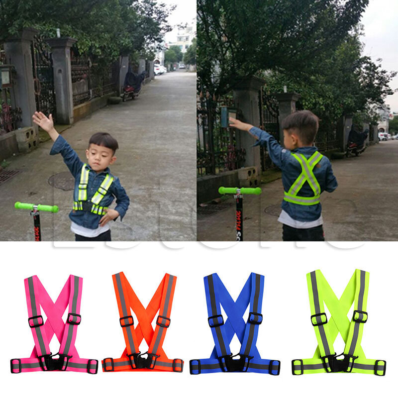 Colete listrado de segurança infantil, jaqueta listrada de segurança ajustável reflexiva para esportes à noite equitação ciclismo