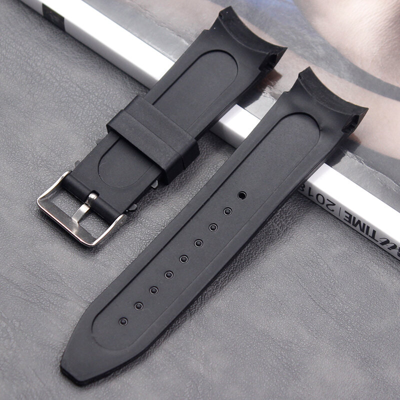 Silicone strap men's 24mm ladies sports waterproof rubber curved strap accessories pin buckle