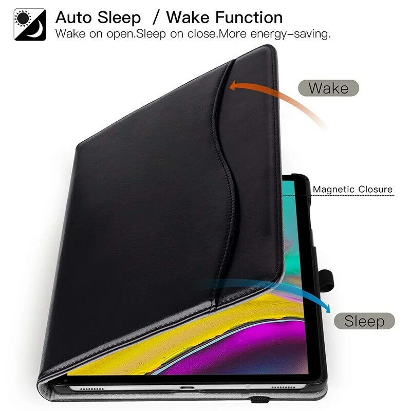 Stojak na Tablet Samsung Galaxy Tab S5E 10.5 "(Model SM-T720/T725) -skórzana okładka na książki z paskiem na rękę i funkcją automatycznego uśpienia/budzenia