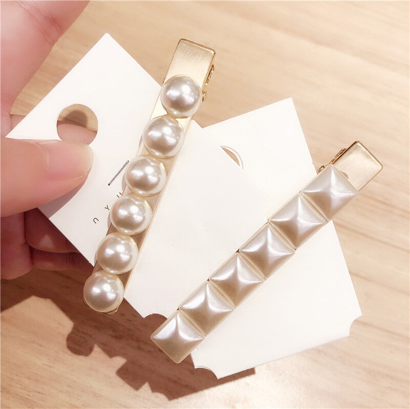 Korea Mode perlen Haar Clip Barrettes für Frauen Mädchen Perle Runde quadratische geometrie Haar clips Haarnadeln Haar Zubehör