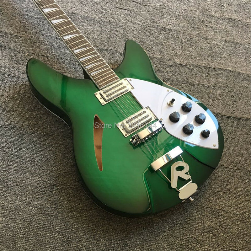 Zielony Semi Hollow body Rick 360 gitara elektryczna 12 struny gitara w kolorze Cherry burst, wszystkie kolory są dostępne, hurt