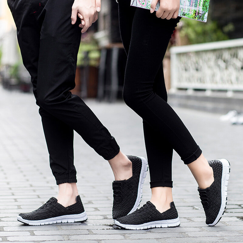 Strongshen mulheres tênis casuais woven flats senhoras mocassins sapatos flat tecer rendas até sapatos de caminhada calçados femininos tênis
