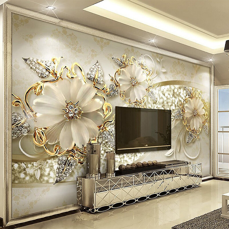 Styl europejski 3D Relief wzór kwiatowy zdjęcia biżuterii malowidła tapety salon Hotel luksusowe tło malarstwo dekoracja ścienna