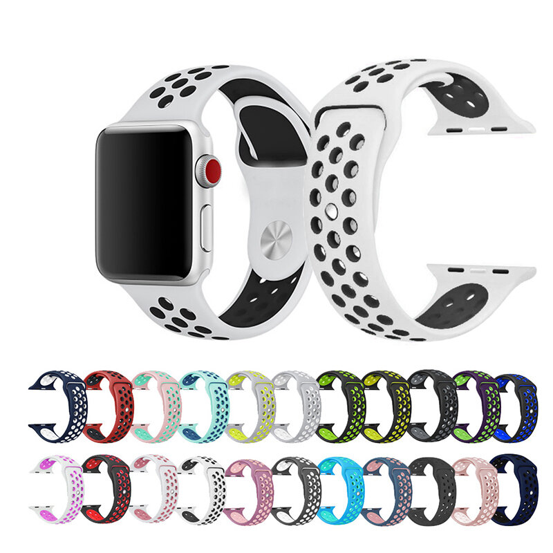 Sportowa opaska silikonowa do zegarka Apple 5 4 3 2 1 oddychający pasek do bransoletki correa Apple watch 42mm 38mm do Nike + iwatch 44mm 40mm