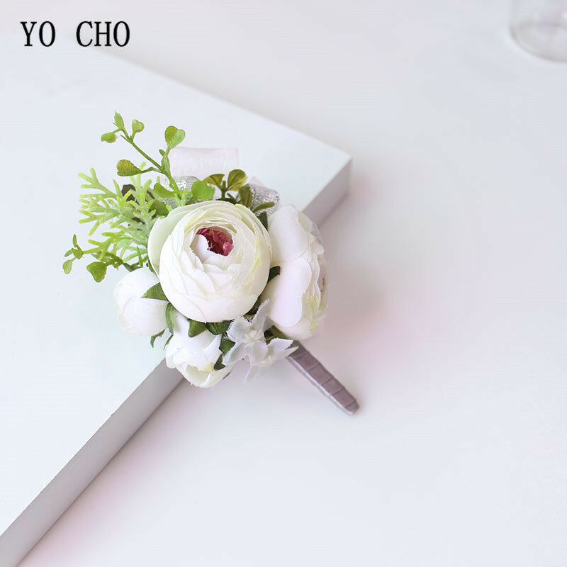 Moda Groom Boutonniere róża nadgarstek kwiat i stanik zestaw Wedding Decor piękny kwiat jedwabiu bukiet druhna nadgarstek stanik