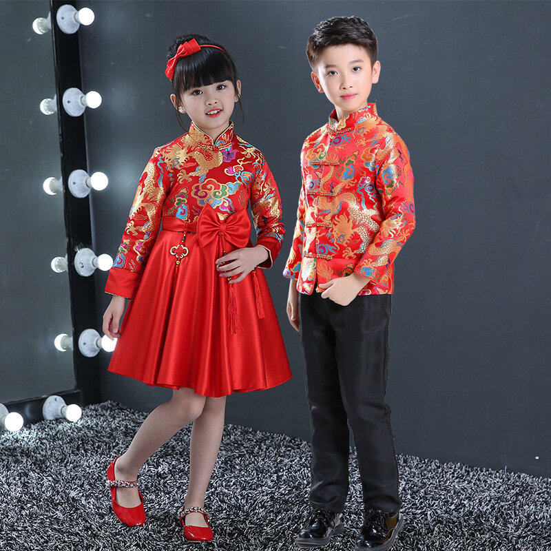 Bambini Cina Vestito Della Dinastia Tang Cinese Tradizionale Indumenti Costume Giacca Pantaloni Per Il Capretto Della Ragazza del Ragazzo Dei Vestiti