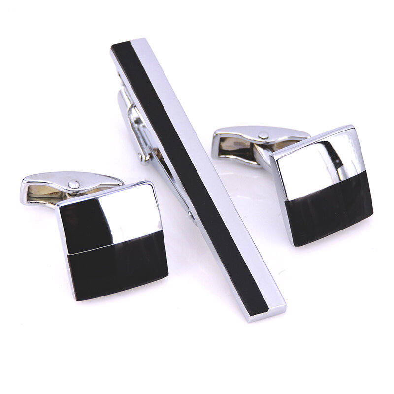 Женская манжета, высококачественные черно-белые Квадратные запонки, набор зажимов для галстука, бесплатная доставка