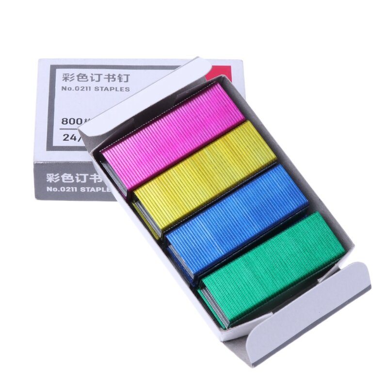 800Pcs/Box 12mm Creative Colorful Metal Staples No.12 24/6 Binding Stapler Office Binding Supplies School Stationary