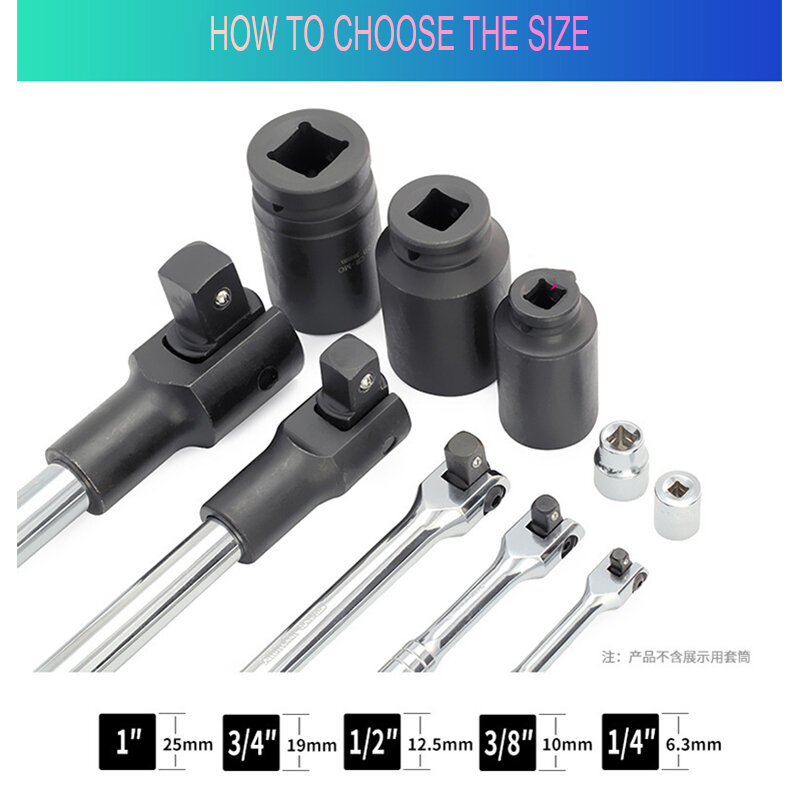 1Pc Cr-V 1/4" 3/8" 1/2" Breaker Bar Socket Drive 6-24" Inch Handle 180 Degree Flex Head Socket Wrench Bar Hand Tool